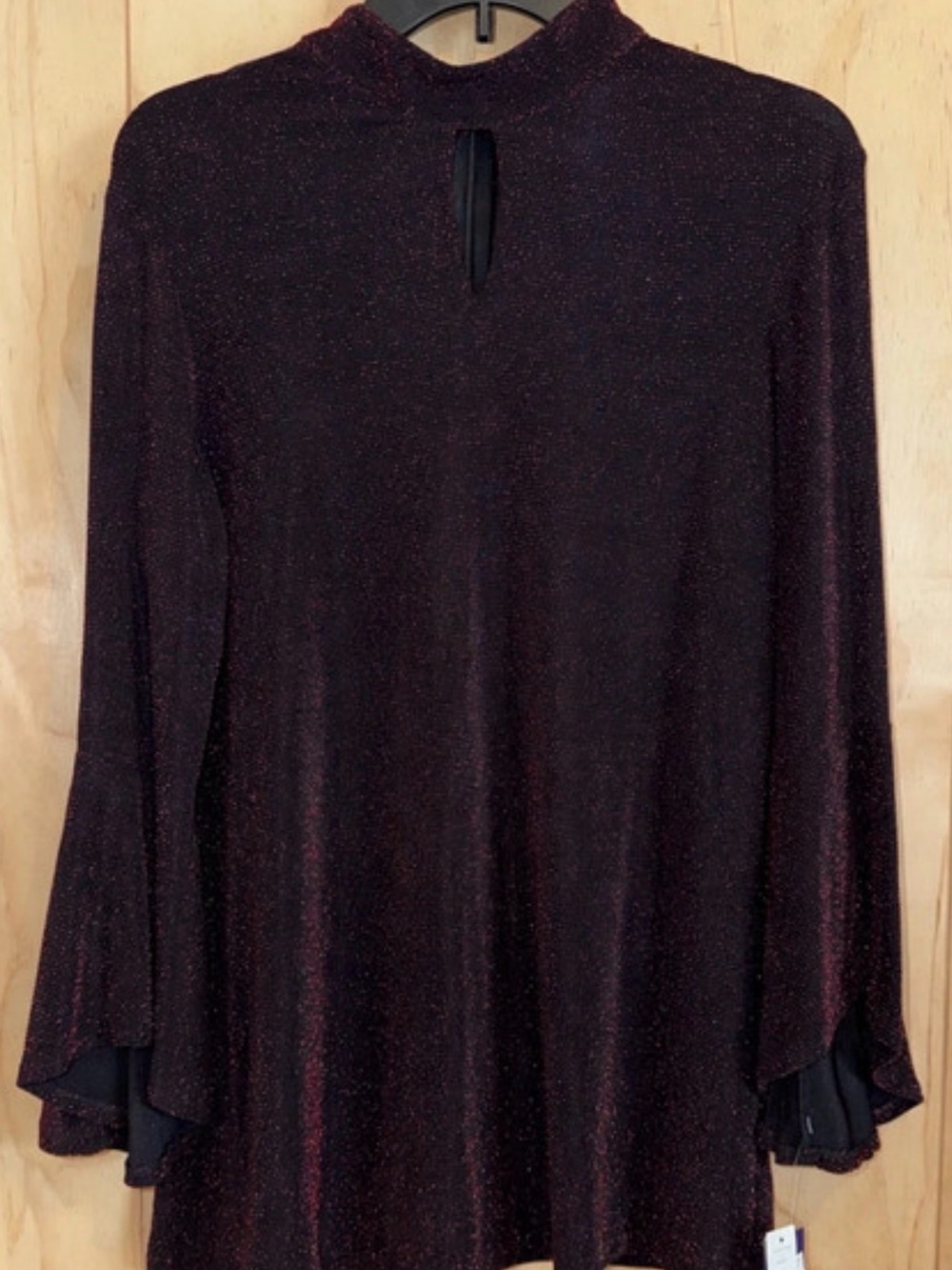 Peter Nygard Sparkle Mock-Neck Long-Sleeve Top - Deep Wine